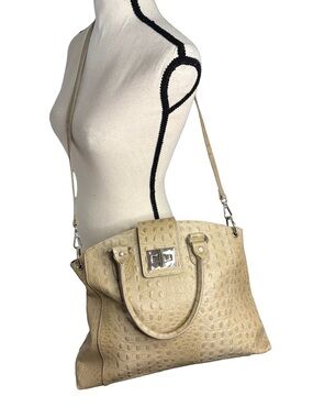 Vera Pelle Made in Italy Genuine Leather Croc Embossed Tote Bag